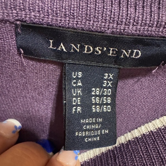 Lands’ End Purple White Trim Button Down Cardigan With Matching Shirt Plus Sz 3X - Picture 4 of 16